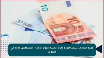قفزة جديدة.. سعر اليورو أمام الجنيه اليوم الأحد 17 أغسطس 2025 في البنوك